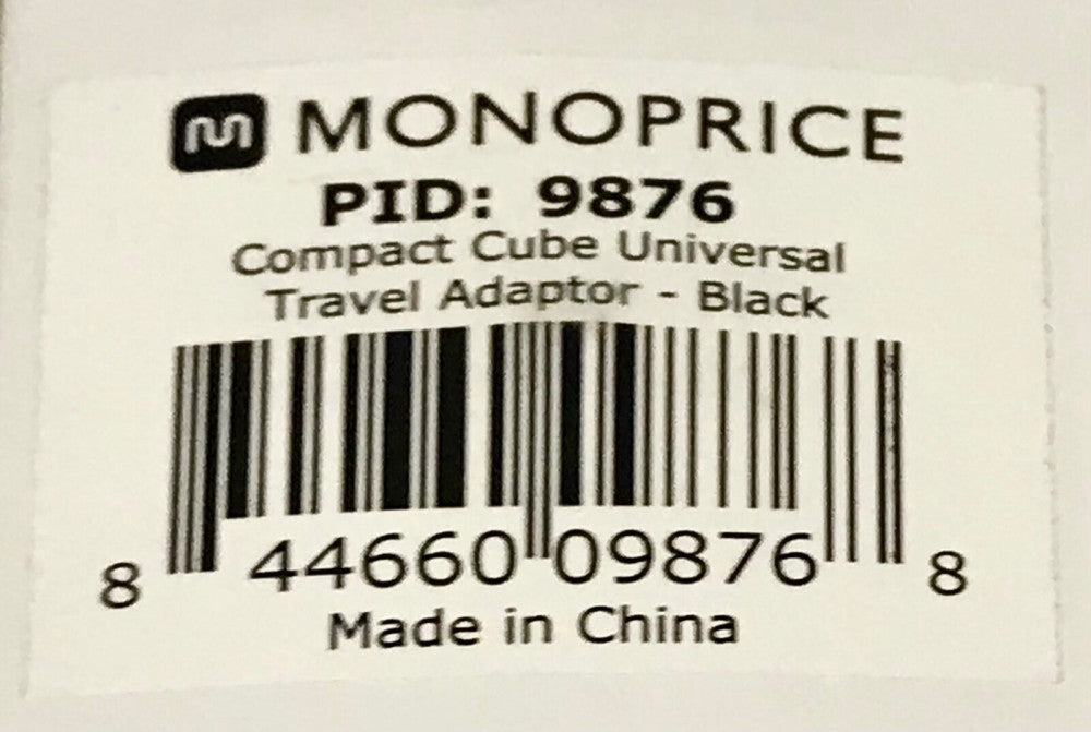 MONOPRICE PID 9876 Compact Cube Universal Travel Adapter Black 9876 100-240 VAC