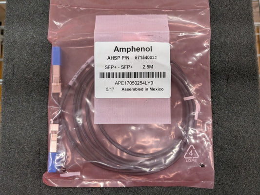 New, Amphenol, 571540025, SFP CABLE ASSEMBLY, 30 AWG, 2.5M, PASSIVE