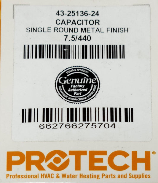 PROTECH GCSRS075J5 43 25136 24 Single Round MPP CAPACITOR 7.5/440 SH GCS-RS 440