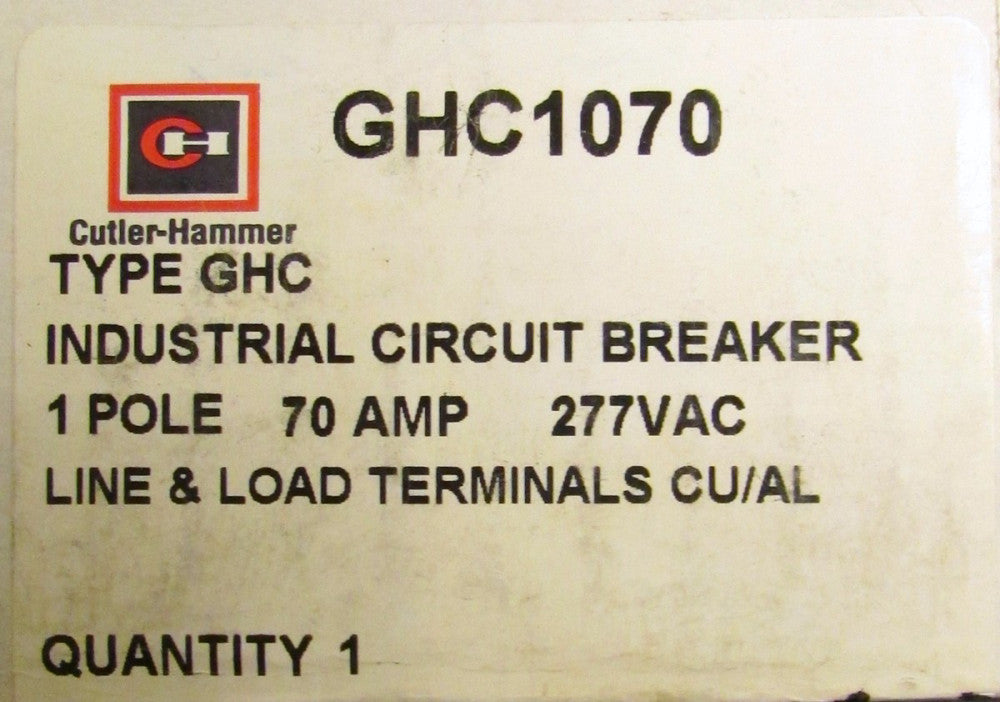 CUTLER HAMMER Type GHC Circuit Breaker Single Pole 70 Amp GHC1070