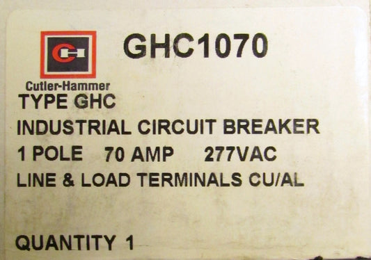 CUTLER HAMMER Type GHC Circuit Breaker Single Pole 70 Amp GHC1070