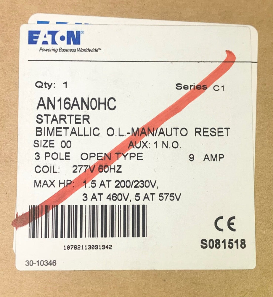 AN16AN0HC 277 VAC Size 00 AN16AN0 Starter 9 AMP 