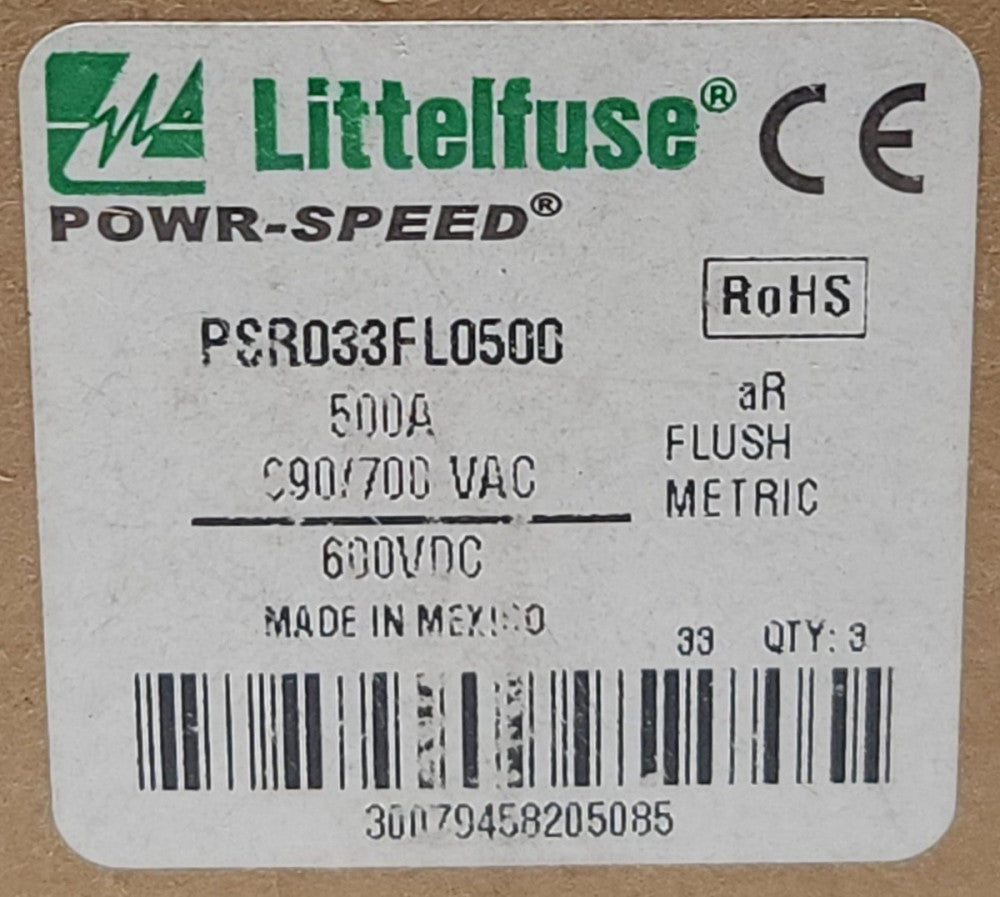 LITTELFUSE PSR033FL0500 POWR SPEED 500 AMP 700 VAC 600 VDC 150KA-200KA 690 VAC