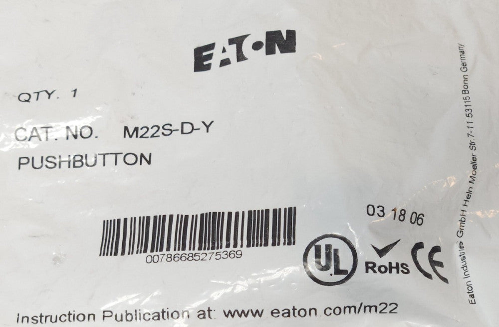EATON M22S D Y Pushbutton Momentary M22S-D-Y