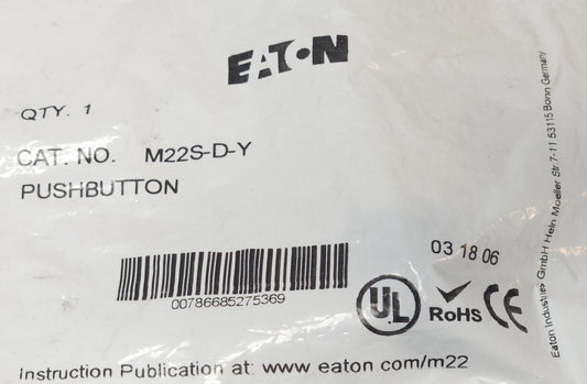 EATON M22S D Y Pushbutton Momentary M22S-D-Y