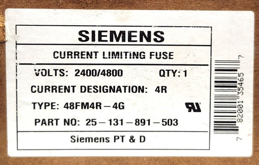 SIEMENS 48FM4R 4G Current Limiting Fuse 25 131 891 503 Current 4R 2400-4800 Volt