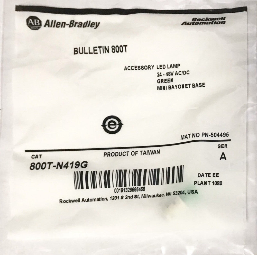 ALLEN BRADLEY 800T N419G 24-48 VAC VDC Green LED Lamp Bulb