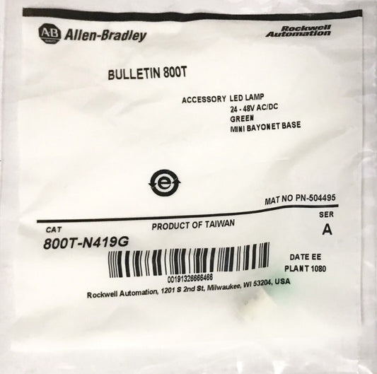 ALLEN BRADLEY 800T N419G 24-48 VAC VDC Green LED Lamp Bulb