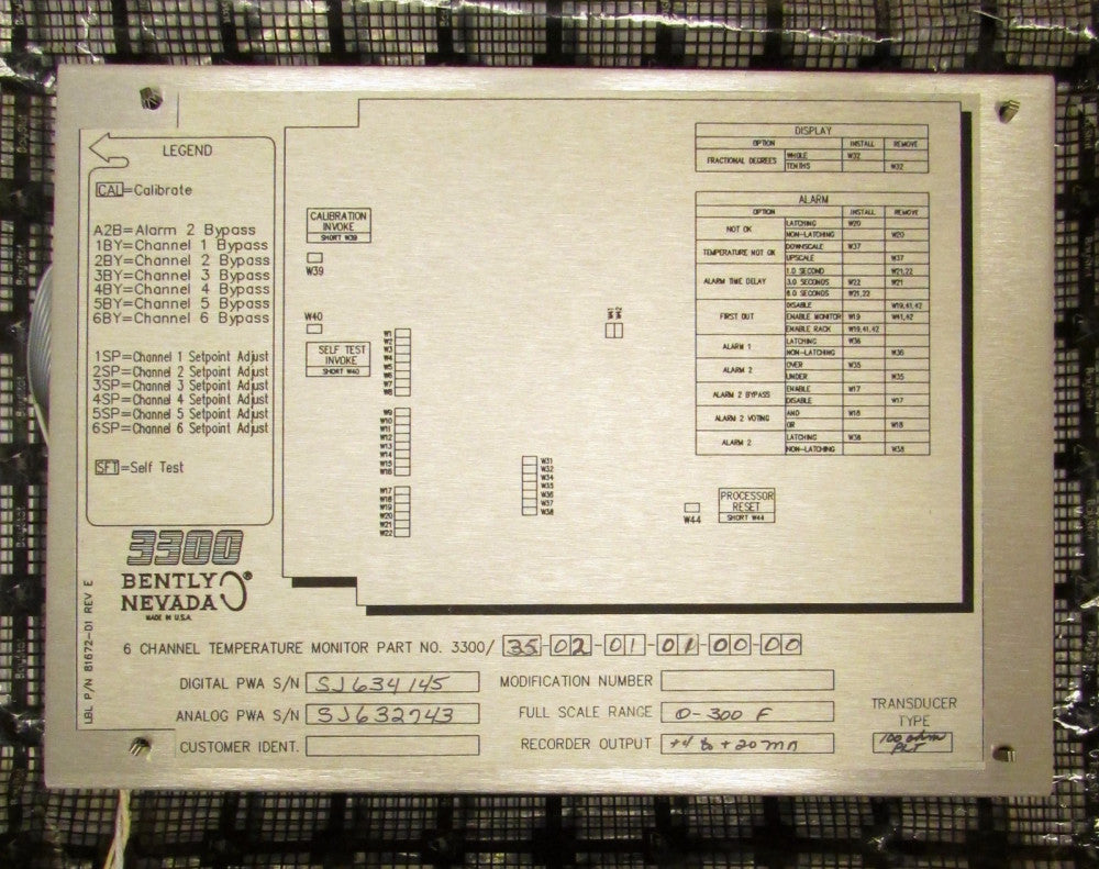 BENTLY NEVADA 3300 35 02 01 01 0000 Six Channel Temperature Monitor