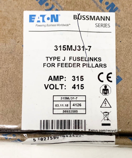 EATON BUSSMANN 315MJ31-7 Feeder Pillar Type J Fuse Links 315 AMP 415 VAC