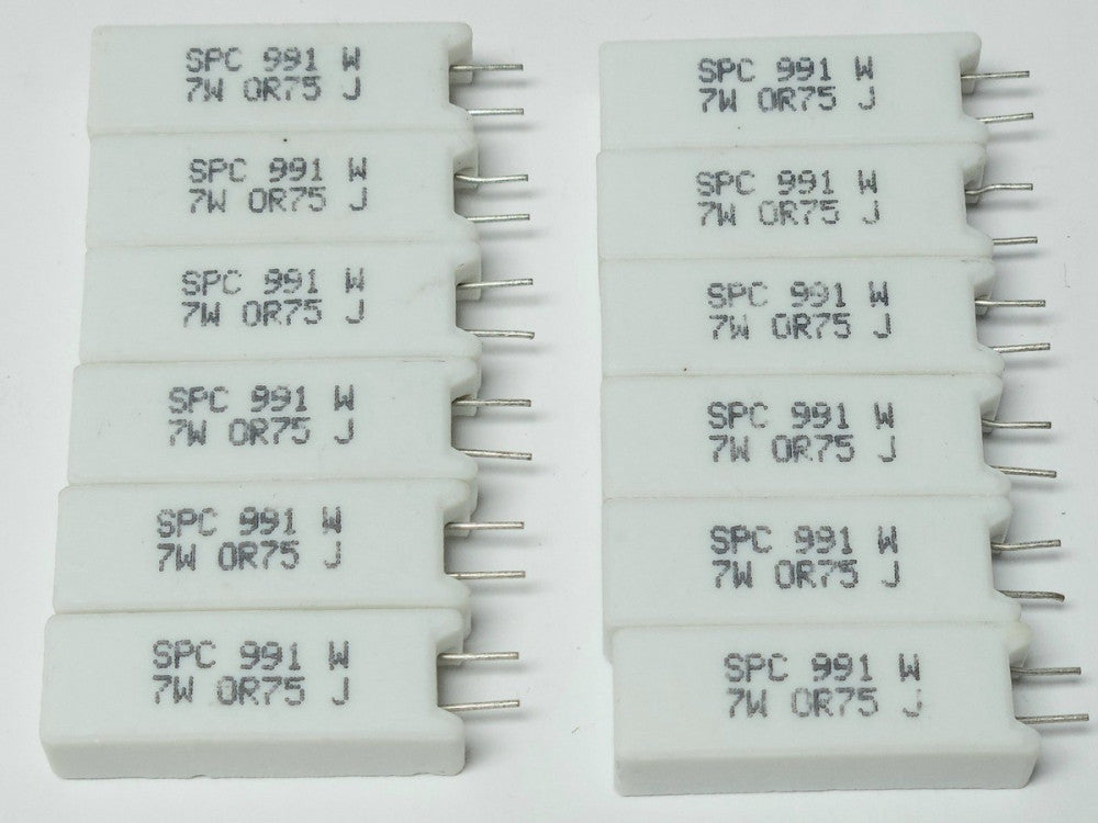 LOT OF 12 SPC 991 W 7W 0R75 J 7 Watt 0.75 ohm Ceramic POWER Resistor ± 5% Tolera