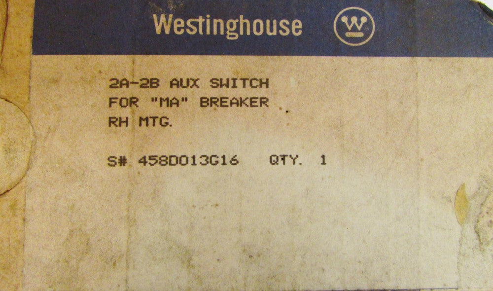 WESTINGHOUSE Type MA HMA MAM 2A 2B RH Auxiliary Switch 458D013G16