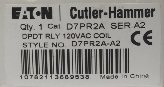 EATON CUTLER HAMMER D7PR2A 120 VAC DPDT Relay D7PR2A-A2 8 Blade Type