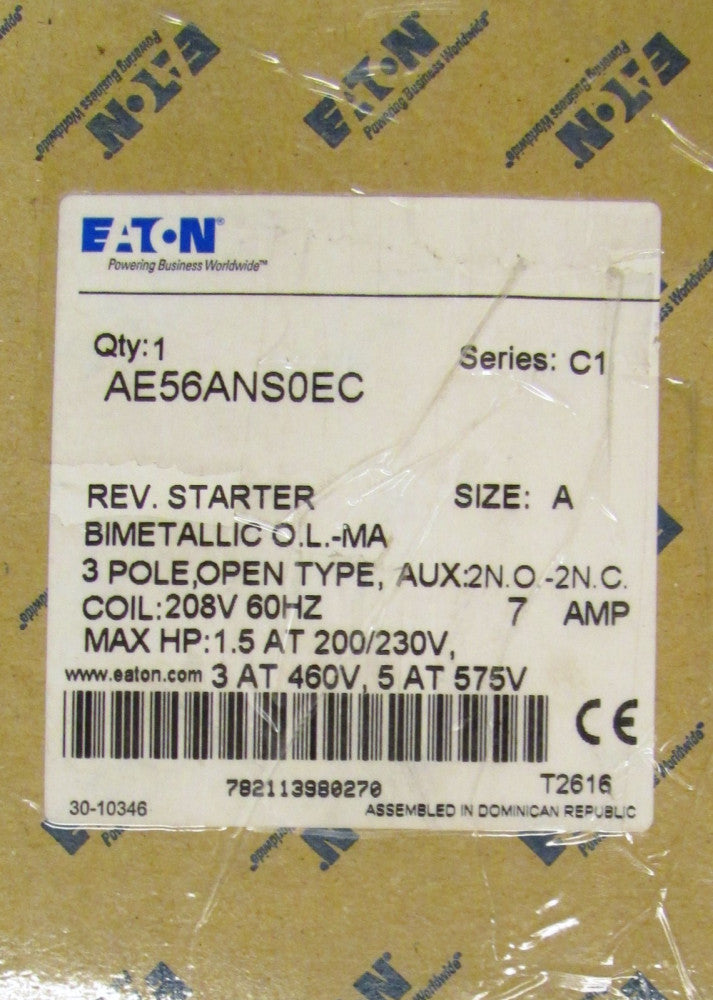 EATON CUTLER HAMMER Size A Reversing Starter 7 Amp 208V AE56ANS0EC 