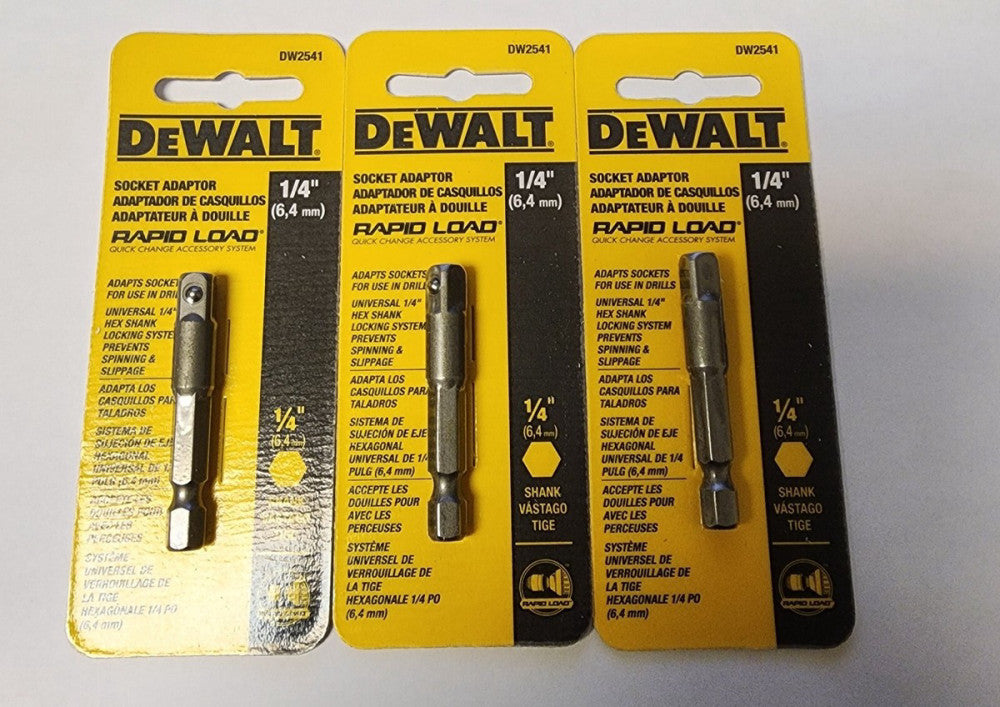 3 PACK OF DEWALT DW2541 Socket Adapter 1/4" RAPID LOAD 6.4 mm IMPACT READY BLACK