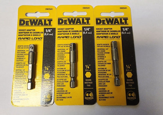 3 PACK OF DEWALT DW2541 Socket Adapter 1/4" RAPID LOAD 6.4 mm IMPACT READY BLACK