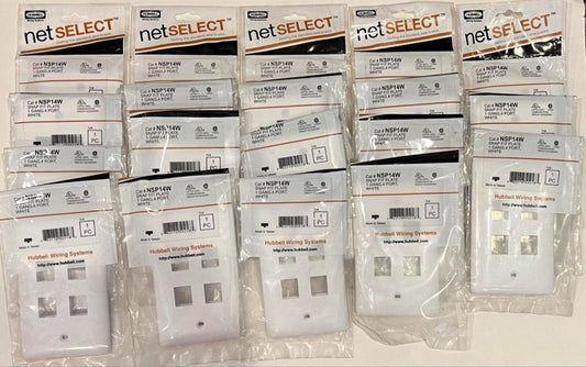 (LOT OF 19) HUBBELL NET SELECT NSP14W Snap Fit Plate 1 GANG  4 PORT WHITE