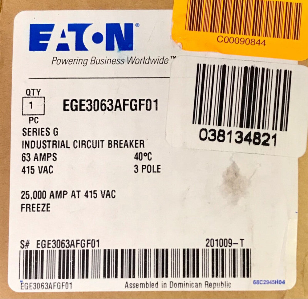 EATON EGE3063AFGF01 50-63AMP E125E Circuit Breaker EGE3063AFG Freeze Tested