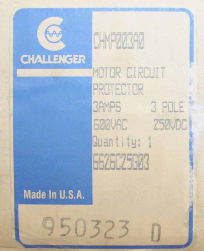CHALLENGER WESTINGHOUSE HMCP Motor Circuit Protector 3 Amp CHMP003A0