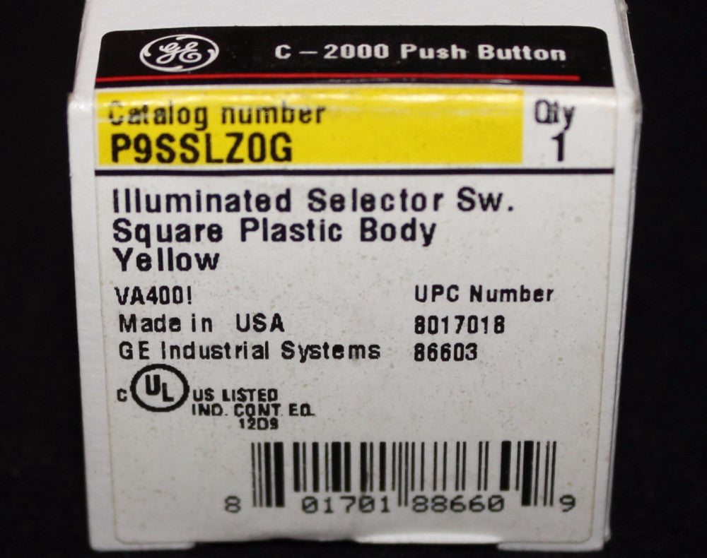 GE GENERAL ELECTRIC P9SSLZ0G C 2000 Yellow Square Illum Selector Switch VA4001