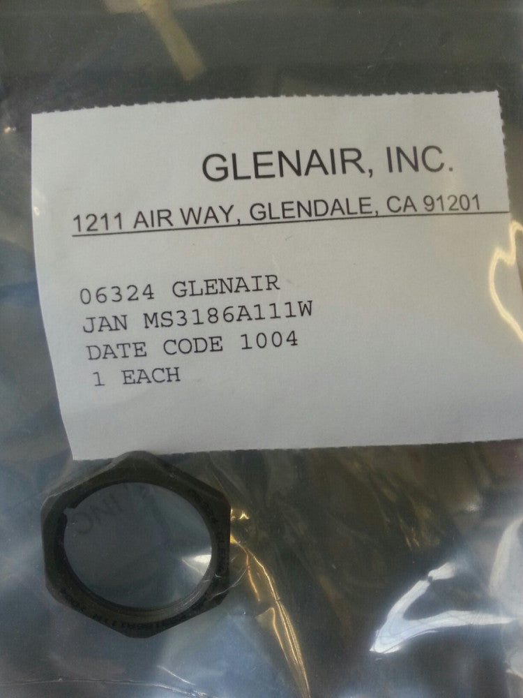 GlenAir, MS3186A111W, Jam Nut Straight Aluminum Olive Drab Cadmium, Brand New!