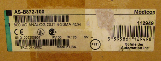 SCHNEIDER MODICON AS B872 100 800 I/O Analog Output Module 4-20MA 4CH