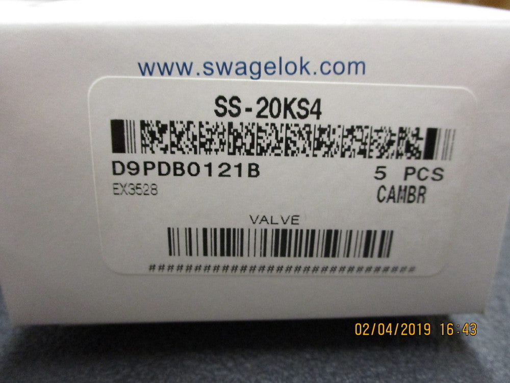 SS-20KS4 Swagelok INTEGRAL BONNET NEEDLE VALVE .21 CV , 1/4" FNPT BRAND NEW!