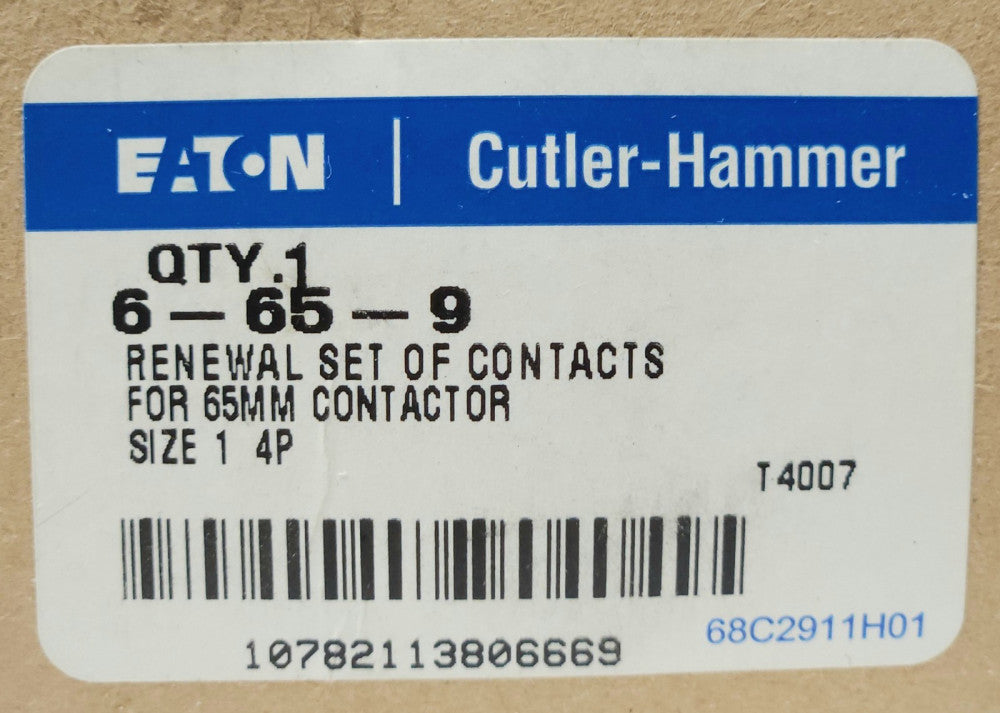 EATON CUTLER HAMMER 6-65-9 or 6-65-8 Contactor Contact Kit 3 or 4 Pole Size 1 65