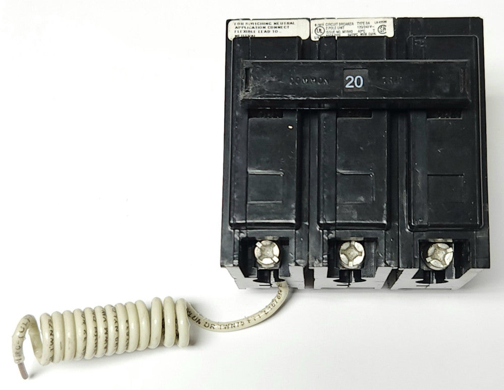 EATON CUTLER HAMMER BAB3020C 3 Pole 20 AMP Type BA BAB Circuit Breaker with Buil