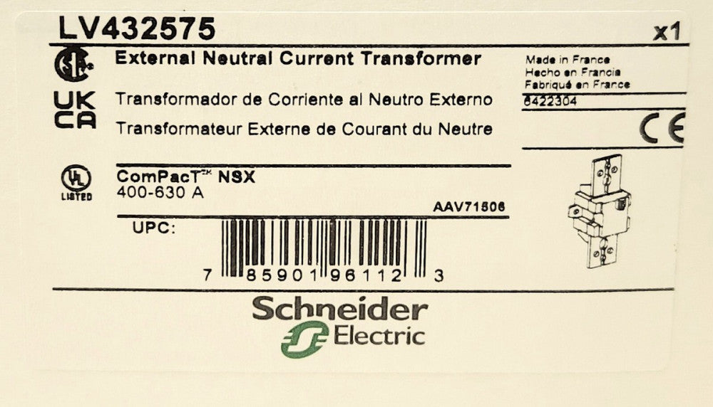 SCHNEIDER ELECTRIC LV432575 COMPACT NSX External Neutral Current Transformer