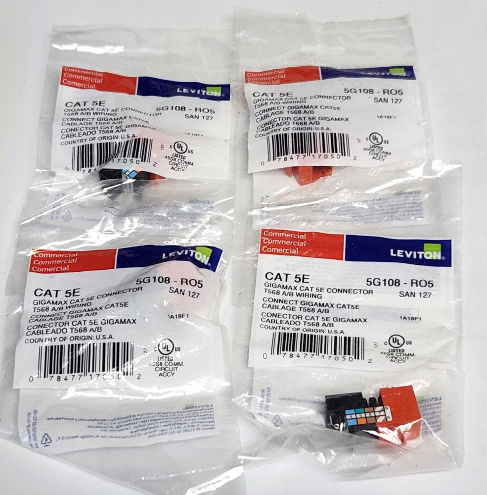 LOT OF 4 LEVITON 5G108 RO5 SAN 127 CAT 5E GIGAMAX Connector T568 A/B Wiring