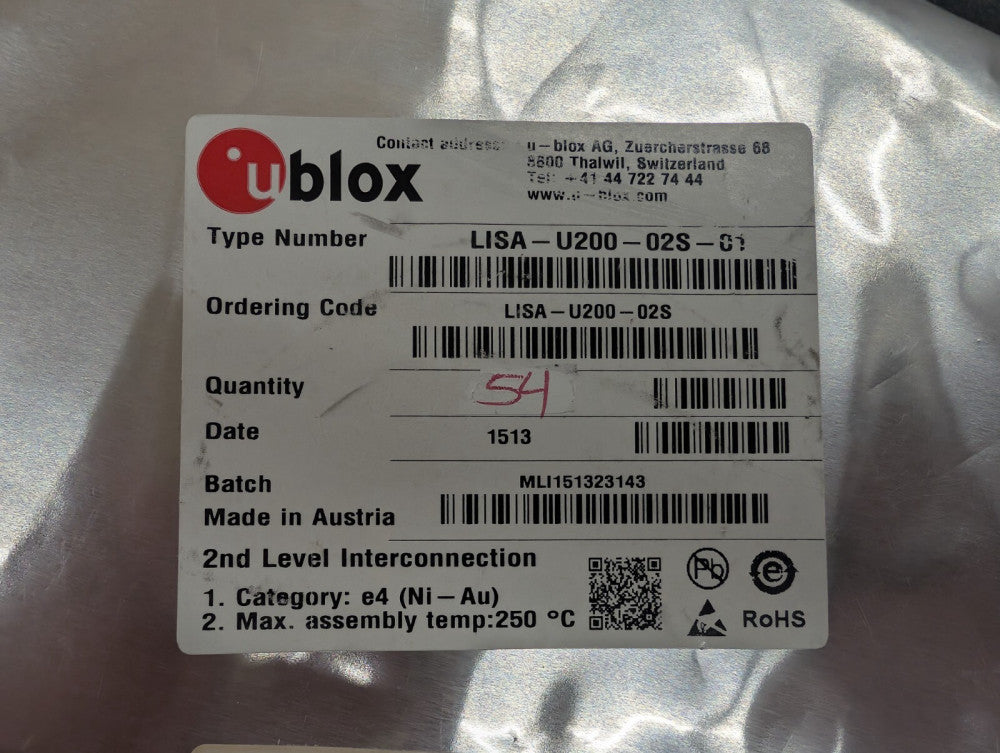 New, U-Blox, LISA-U200-02S, RF TXRX MODULE CELL SMD - Sold Individually