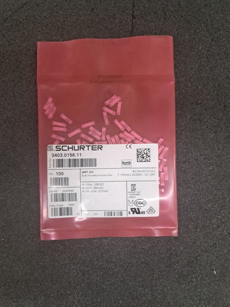 New, Schurter, 3403.0156.11, FUSE BRD MNT 100MA 250VAC 125VDC - Lot of 100pcs