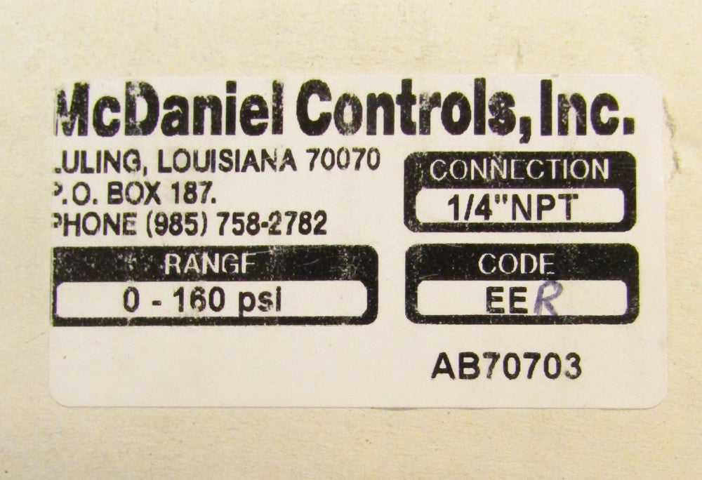 MCDANIEL CONTROLS 1/4'' NPT 0-160 PSI EER Glycerin Filled Gauge AB70703
