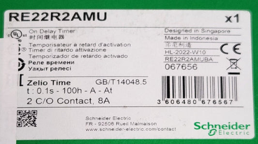 SCHNEIDER ELECTRIC RE22R2AMU Zelio Time On Delay Timer Relay Module .1 Second