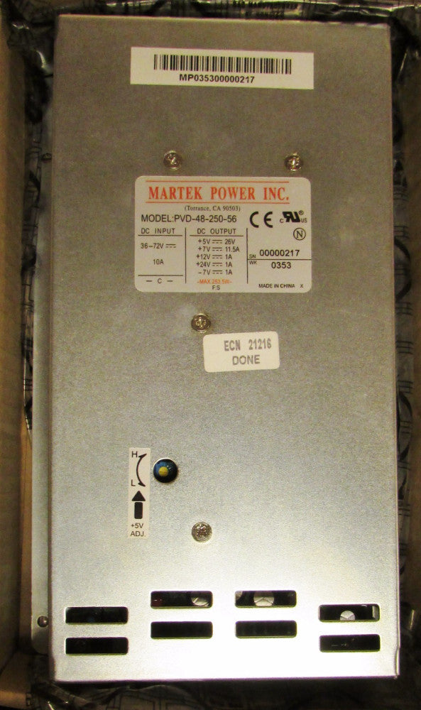 MARTEK PVD 48 250 56 36-72VDC Input5-24VDCOutput Adj Power Supply PVD-48-250-56