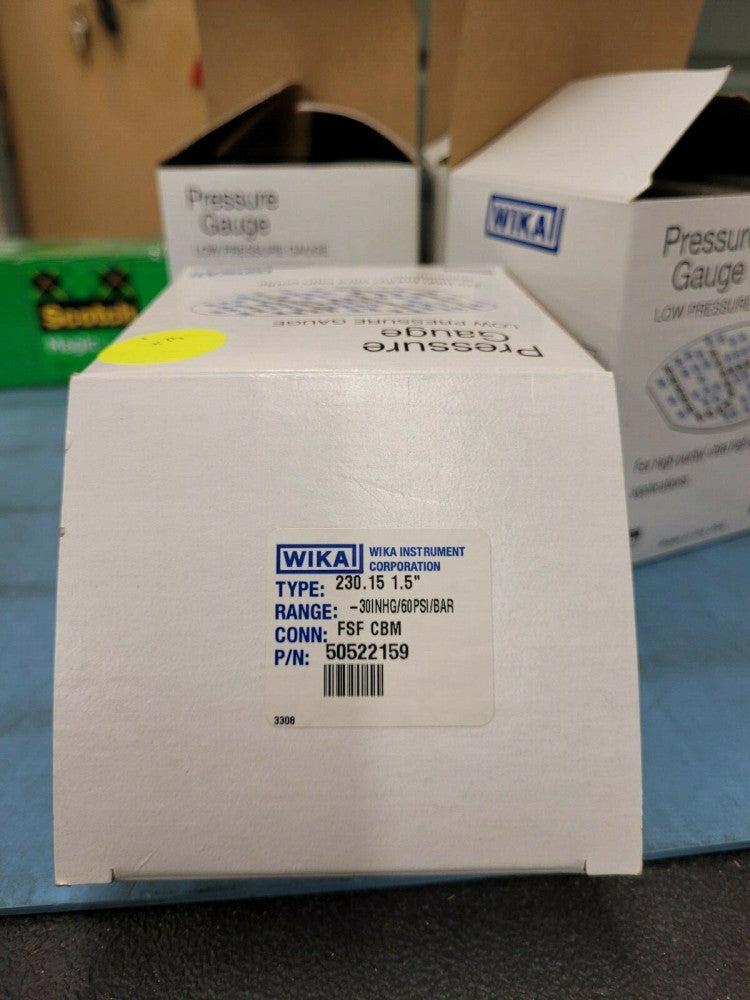 New, Wika, 230.15-1.5-CBM-FSF-30-0-60PSI/BAR, P/N 50522159, 1.5" SS Gauge