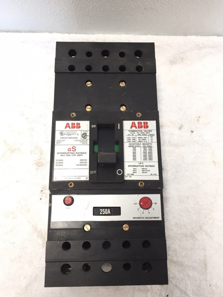 ABB 2 Pole Molded Case Circuit Breaker 250 Amp 480 Volt UXAB 718520 R 999