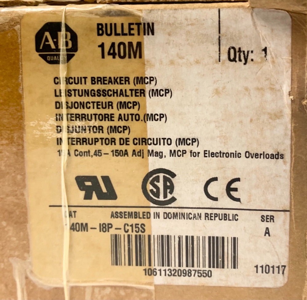 ALLEN BRADLEY 140M I8P C15S 15 AMP Type 140M-I8 HMCP Motor Circuit Protector 