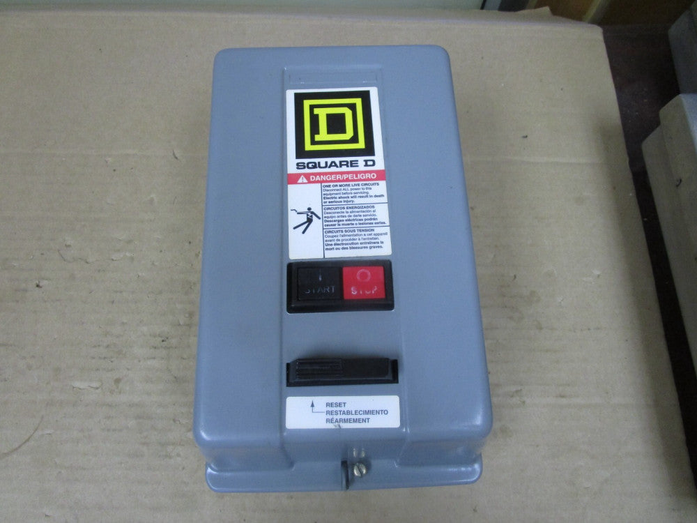 SQUARE D ENCLOSED NEMA SIZE 1 START/STOP STARTER  8536SCG1 SER A 120V w/ 9999SA2