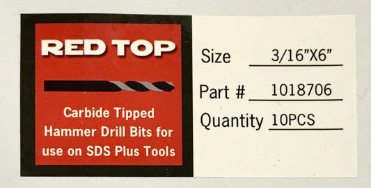 BOX OF 10 RED TOP 1015604 Size 5/32" x 4" Carbide Tipped Hammer Drill Drill Bit