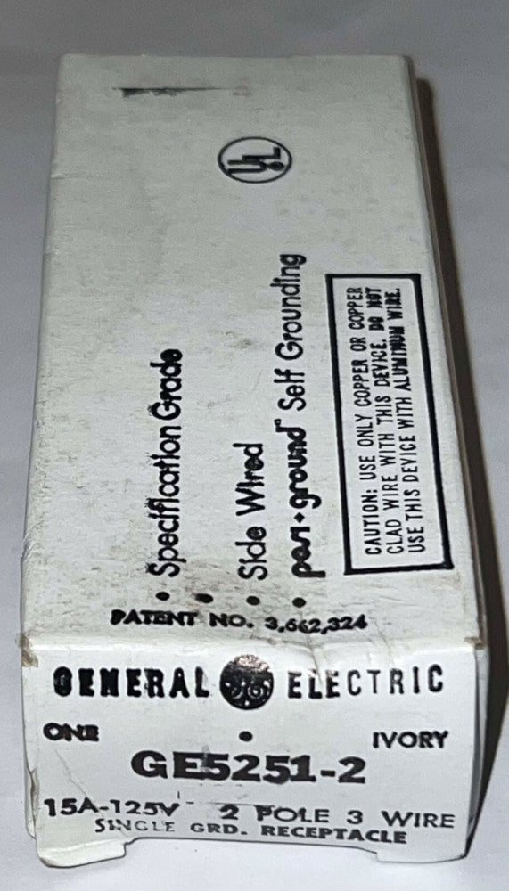 GENERAL ELECTRIC GE GE5251 2 Single Ground Receptacle Ivory 2 Pole 3 Wire