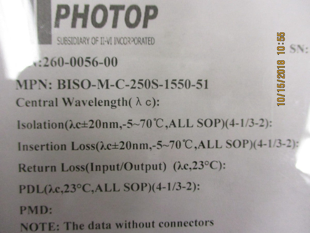 BISO-M-C-250S-1550-51 Photop Optical Isolator BRAND NEW!