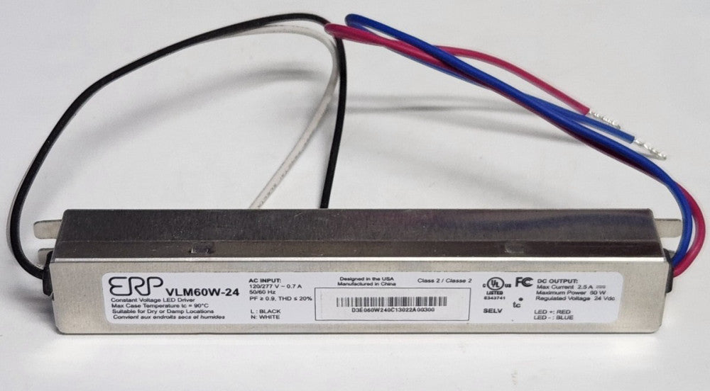 ERP VLM60W 24 Constant Voltage LED Driver Input 120 277 VAC Output 24 VDC 2.5AMP
