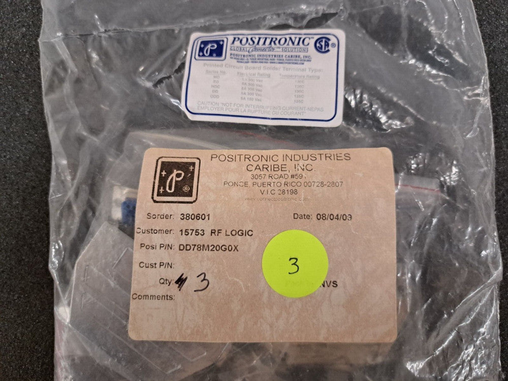 New, Positronic, DD78M20G0X, DD 78C 78#22 PIN PLUGD-SUB Connector