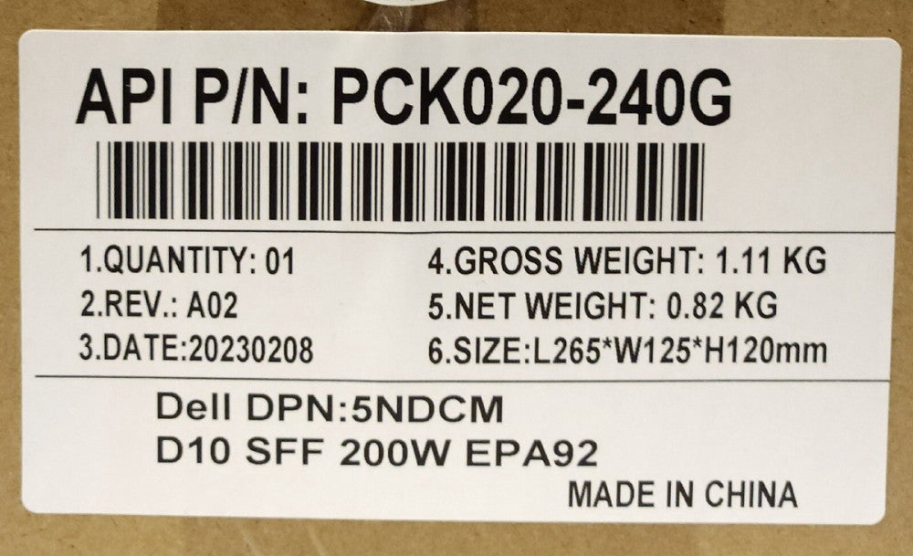 DELL DPN 5NDCM API PCK020 240G D10 SFF 200W EPA92 SWITCHING Power Supply Input