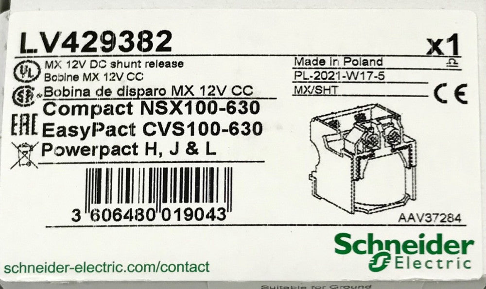 SCHNEIDER ELECTRIC LV429382 Compact NSX100-630 12VDC Shunt TRIP Release Easypact