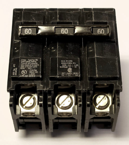 SIEMENS B360HH 3 Pole 60 AMP Type HBL Circuit Breaker Bolt In