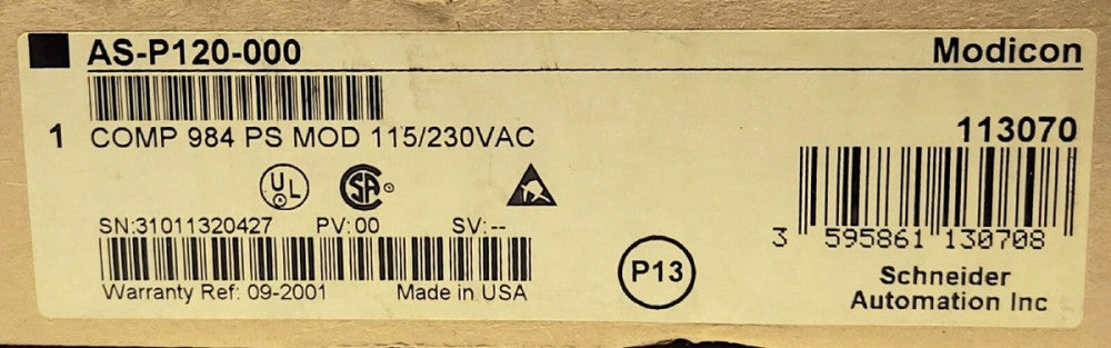 SCHNEIDER AUTOMATION MODICON AEG AS P120 000 Power Supply COMP 984 115/230 VAC