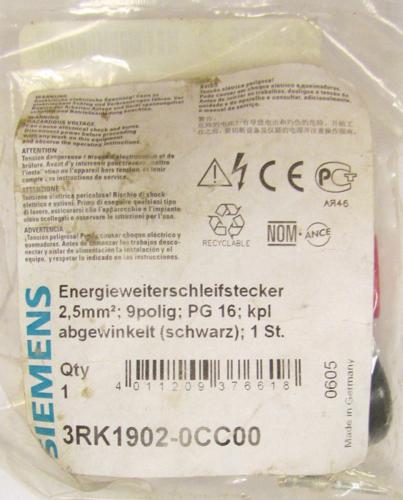 SIEMENS 3RK 1902 0CC00 Harting HAN Q 8/0 M 16 Amp 500V Male Plug